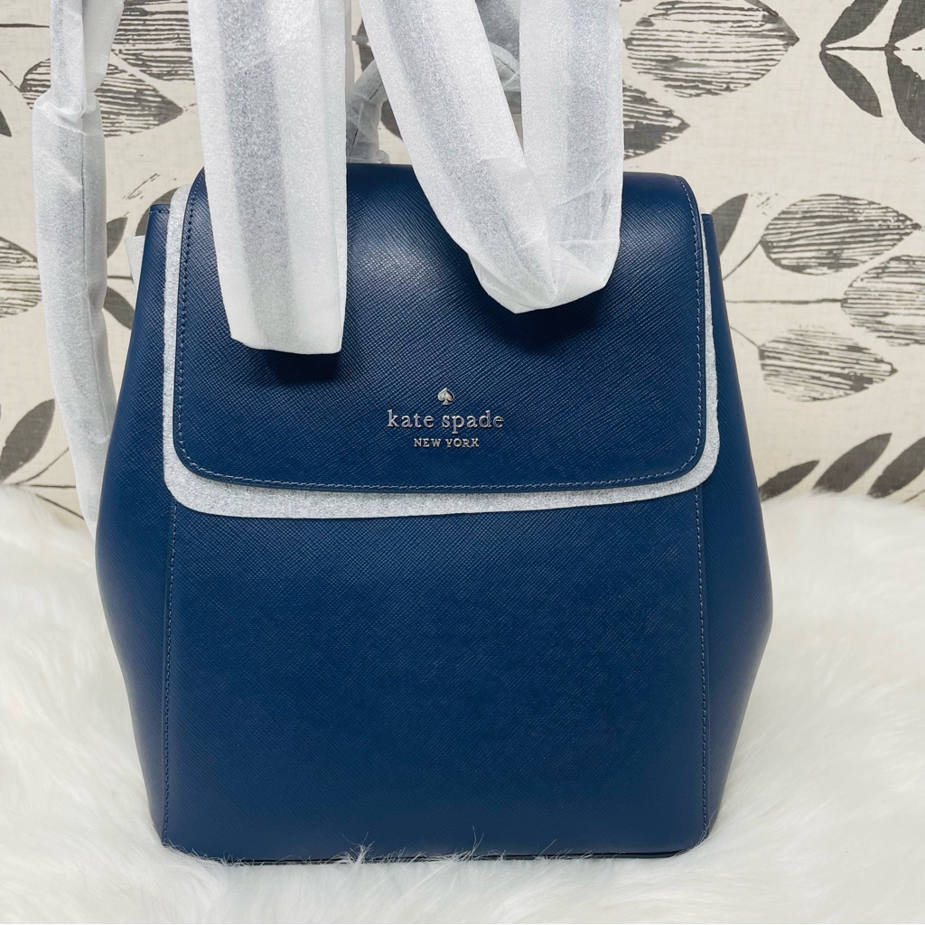 Brand New With Tag Nwt Kate Spade Madison Flap Backpack Blue Saffiano Leila
